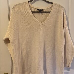 Eileen Fisher Cream V-Neck Sweater 100% Organic Cotton. Size 1X